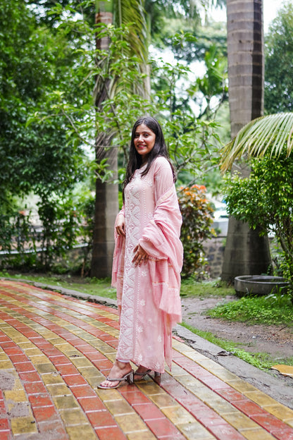 Dusky Pink Chikankari Semistitched Suit Set