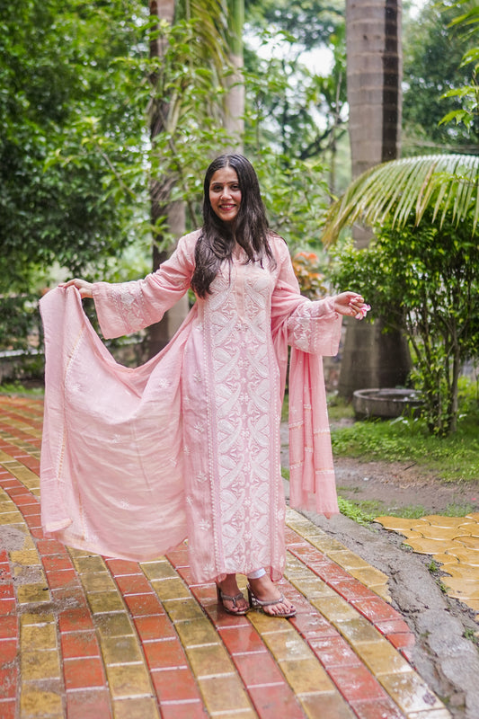 Dusky Pink Chikankari Suit Set
