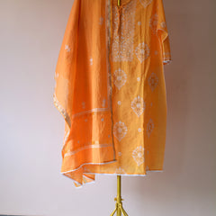 Exquisite Peach Mulchanderi Semistitched Kurta Dupatta Set with Katdana Work