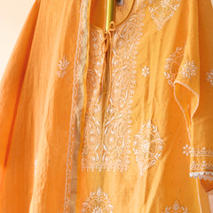 Exquisite Peach Mulchanderi Semistitched Kurta Dupatta Set with Katdana Work