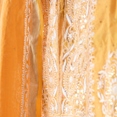 Exquisite Peach Mulchanderi Semistitched Kurta Dupatta Set with Katdana Work