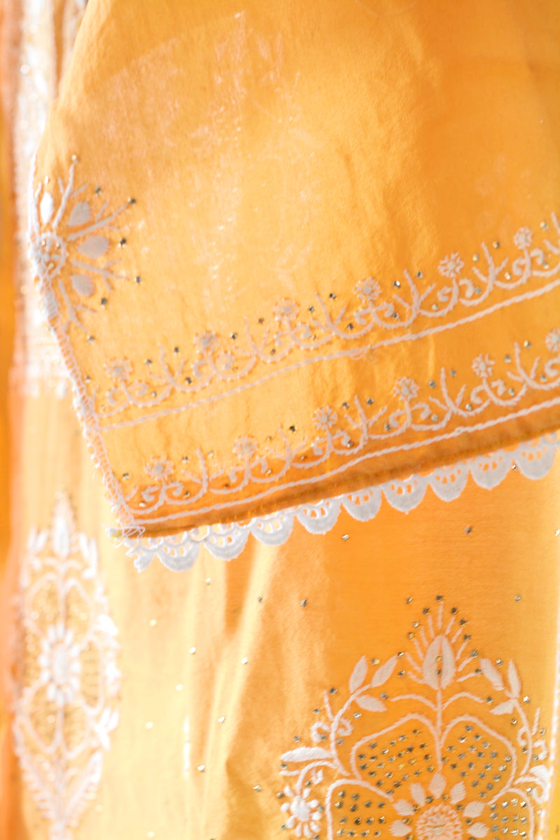Exquisite Peach Mulchanderi Semistitched Kurta Dupatta Set with Katdana Work