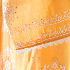 Exquisite Peach Mulchanderi Semistitched Kurta Dupatta Set with Katdana Work