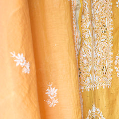 Exquisite Peach Mulchanderi Semistitched Kurta Dupatta Set with Katdana Work