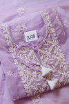 Chikankari Organza Lavender Kurta Dupatta Set