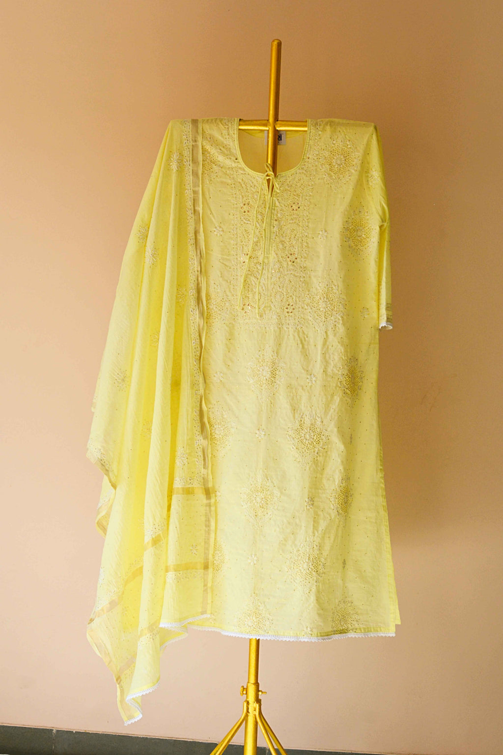 Semistitched Chikankari Mulchanderi With Mukaish Work Suit Set