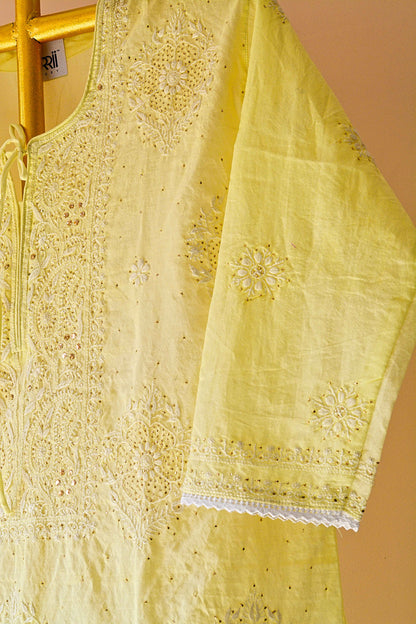 Semistitched Chikankari Mulchanderi With Mukaish Work Suit Set