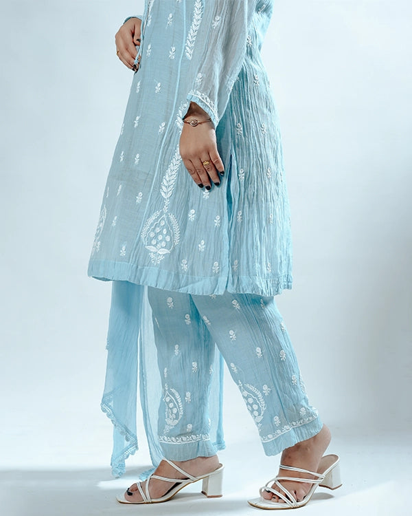 Celestial Blue Mulchanderi Suit Set