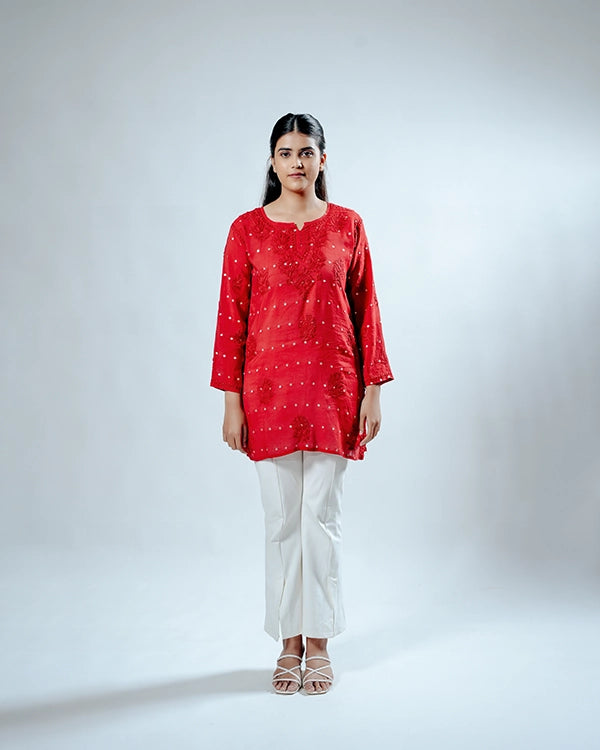 Heritage Scarlet Chanderi Short Kurti