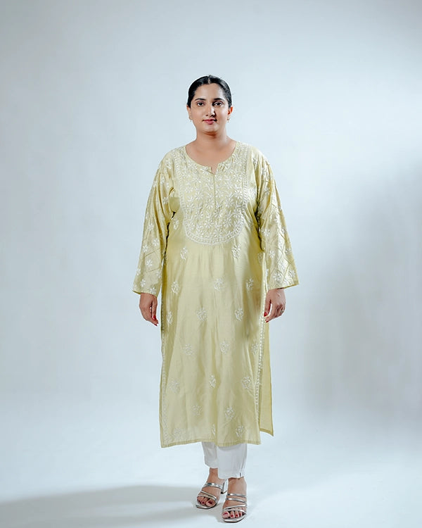 Golden Chanderi Chikankari Kurta