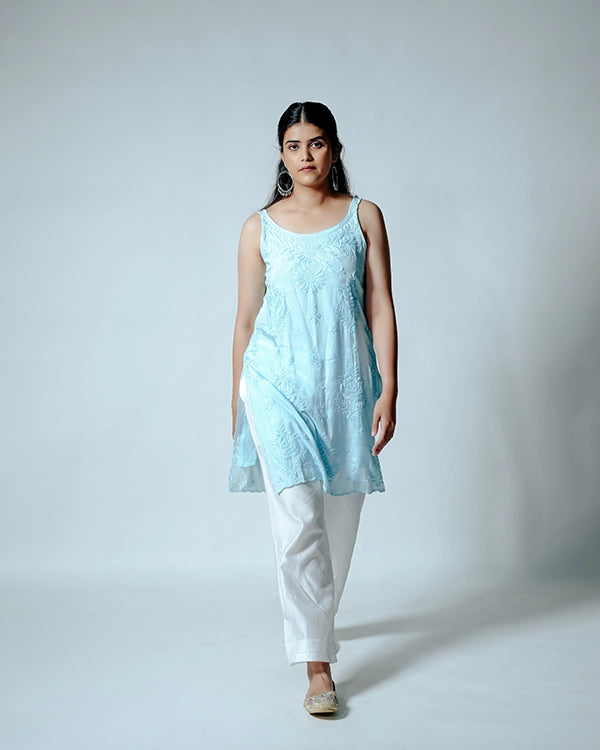 Royale Muslin Light Blue Sleeveless Kurta