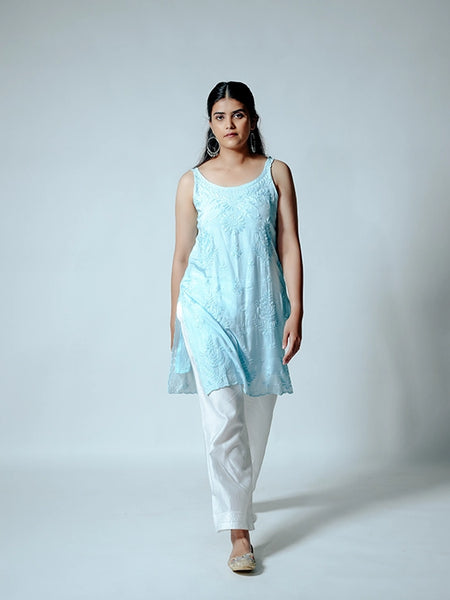 Royale Muslin Light Blue Sleeveless Kurta