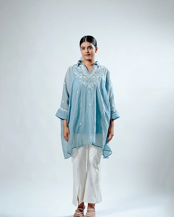 Light Blue Mulchanderi Kaftan
