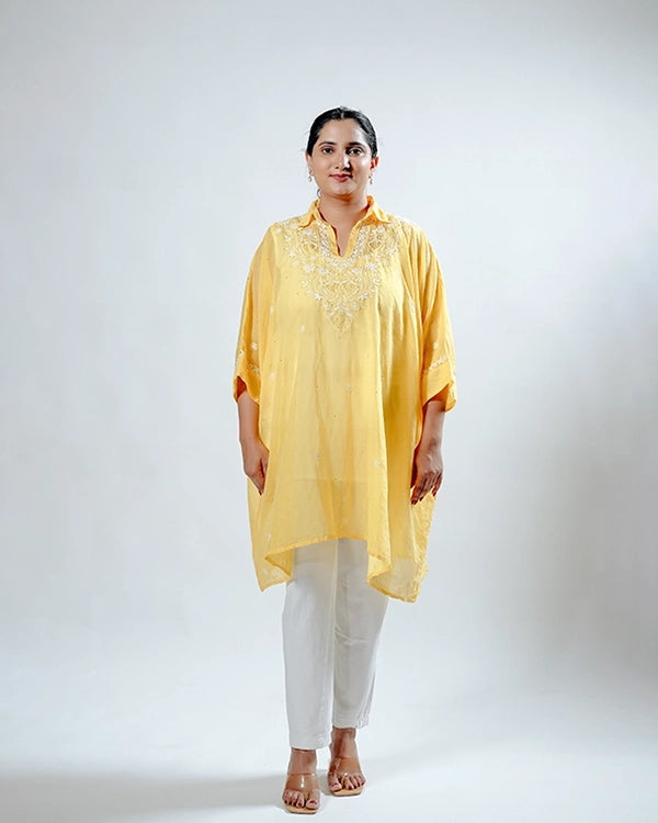 Dark Yellow Mulchanderi Kaftan