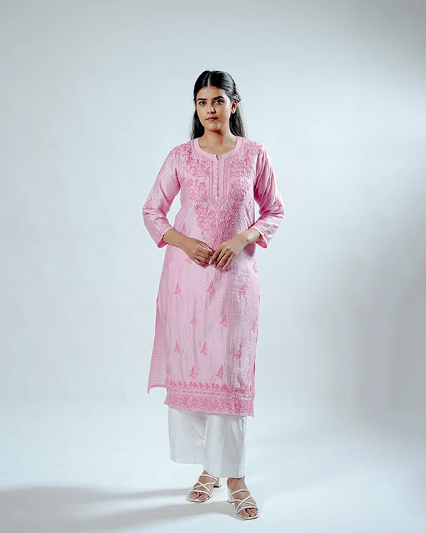 Blush Royale Chanderi Kurta with Chikankari Work