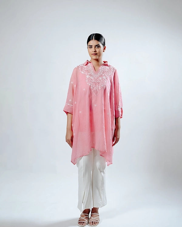 Light Pink Mulchanderi Kaftan