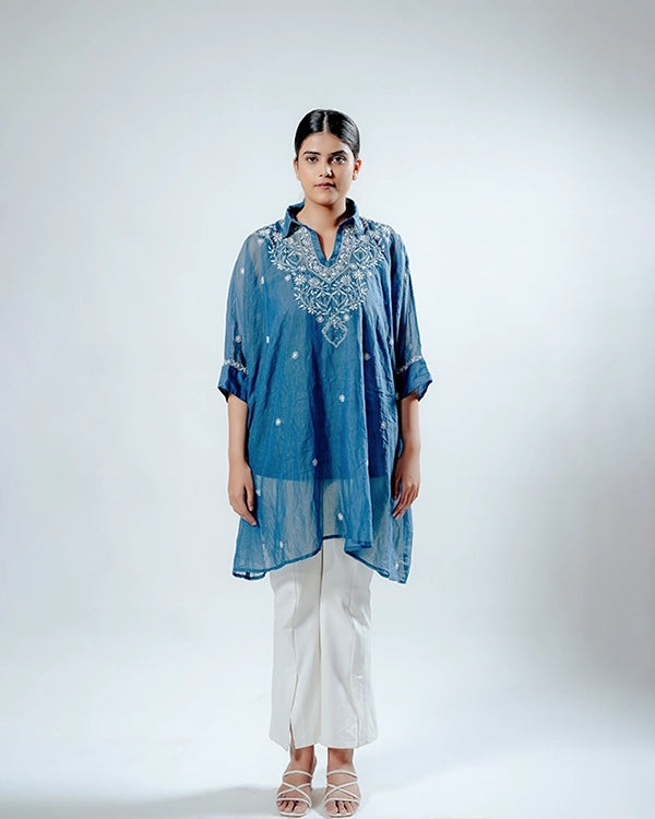 Royal Blue Mulchanderi Kaftan