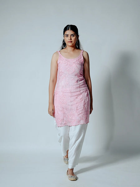 Royale Muslin Pink Sleeveless Kurta
