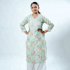 Readymade Divine Flora Crepe Green Kurta