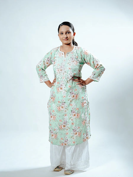 Readymade Divine Flora Crepe Green Kurta