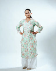 Readymade Divine Flora Crepe Green Kurta