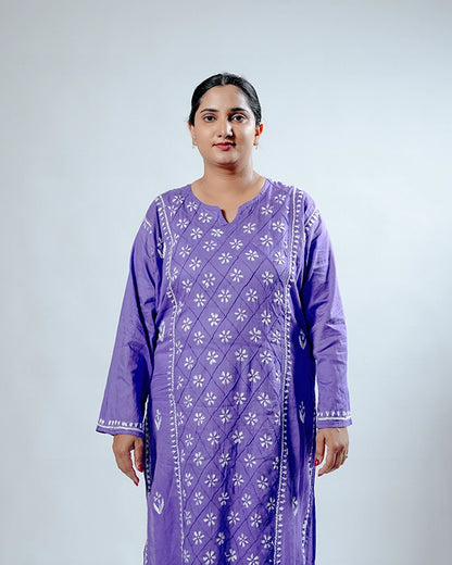 Purple Cotton Kurta With Jaal