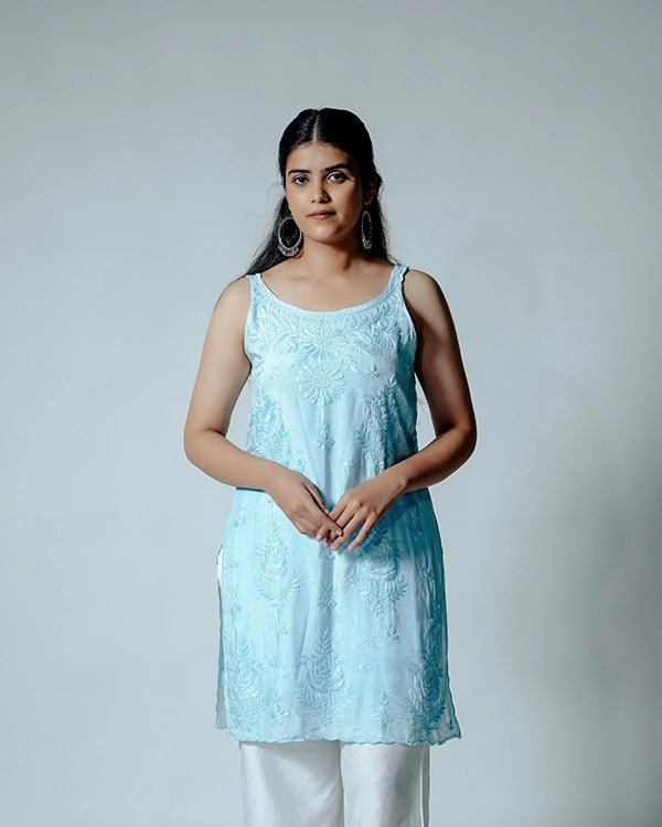 Royale Muslin Light Blue Sleeveless Kurta