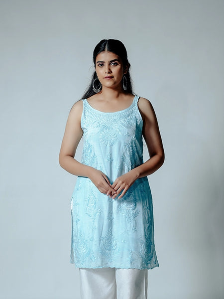 Royale Muslin Light Blue Sleeveless Kurta