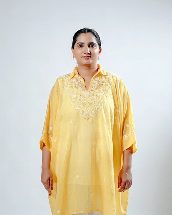 Dark Yellow Mulchanderi Kaftan