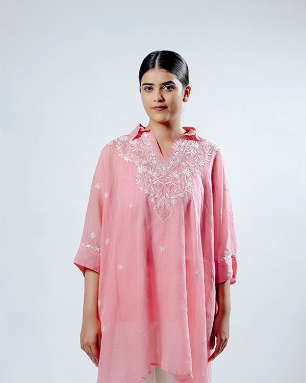 Light Pink Mulchanderi Kaftan
