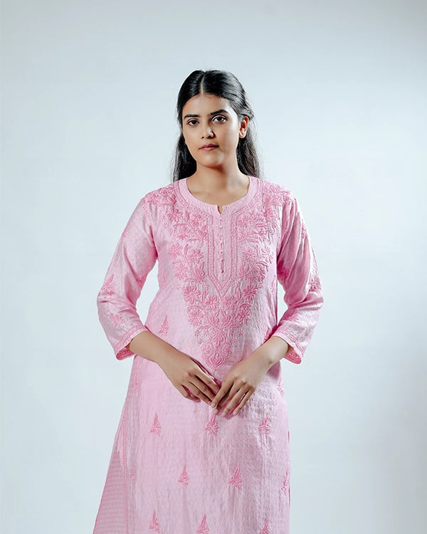 Blush Royale Chanderi Kurta with Chikankari Work