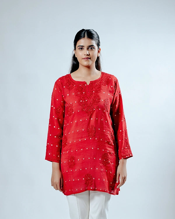 Heritage Scarlet Chanderi Short Kurti