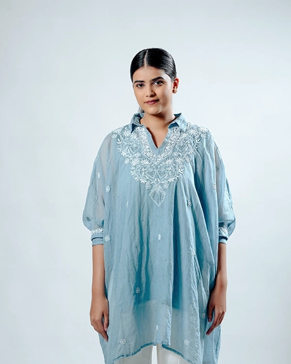 Light Blue Mulchanderi Kaftan