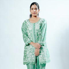 Pink Muslin Co-ord Set With Ghaspatti Chikankari Work