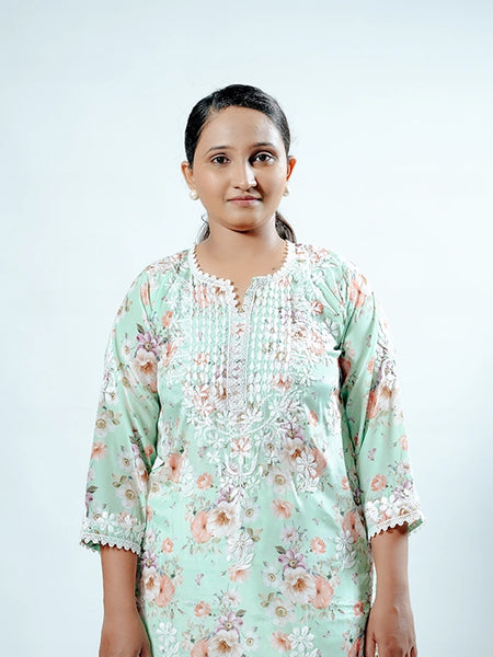 Readymade Divine Flora Crepe Green Kurta
