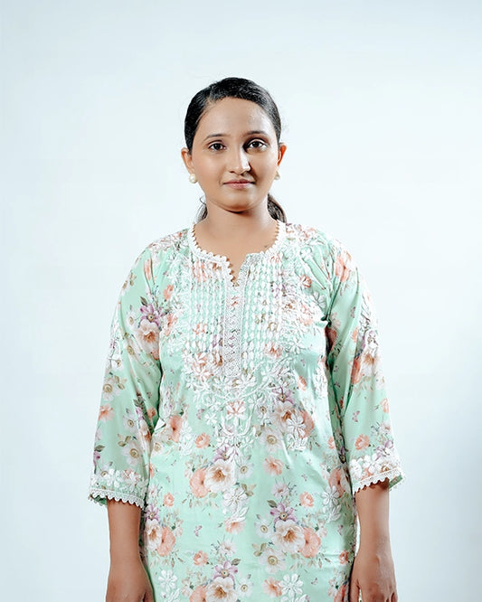 Readymade Divine Flora Crepe Green Kurta