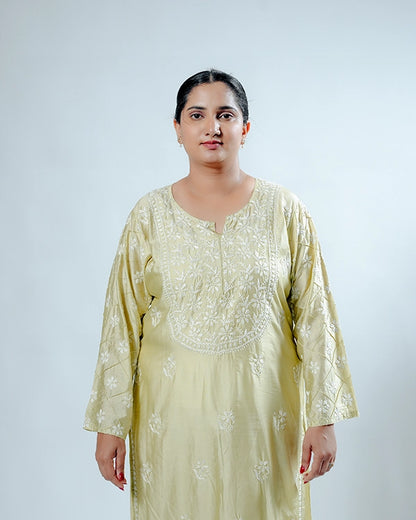 Golden Chanderi Chikankari Kurta