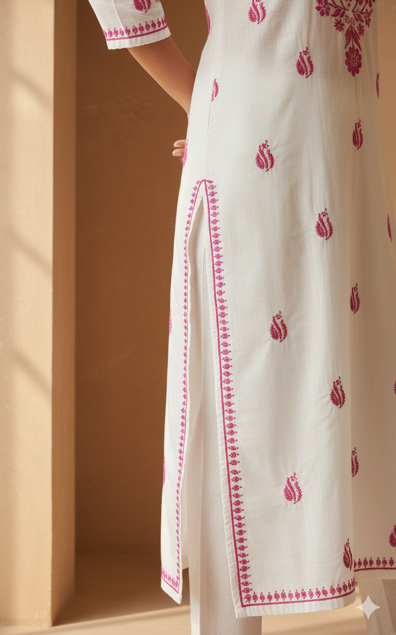 Magenta Embroidery Chikankari Rayon Long Kurti