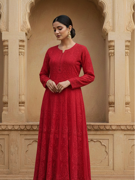 Red Anarkali Georgette Kurti