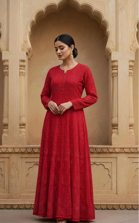 Red Anarkali Georgette Kurti