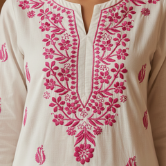 Magenta Embroidery Chikankari Rayon Long Kurti