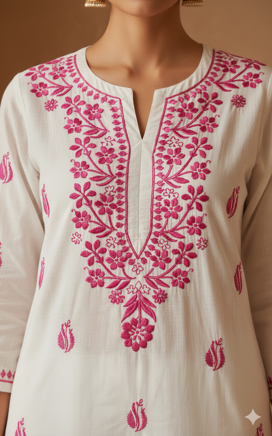 Magenta Embroidery Chikankari Rayon Long Kurti