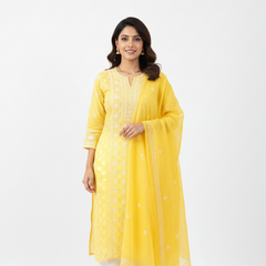 Pantone Minion Yellow Chikankari Suit Set