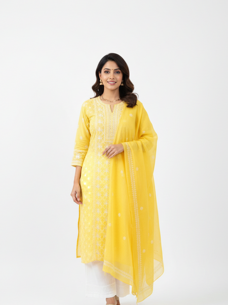 Pantone Minion Yellow Chikankari Suit Set