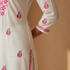Magenta Embroidery Chikankari Rayon Long Kurti