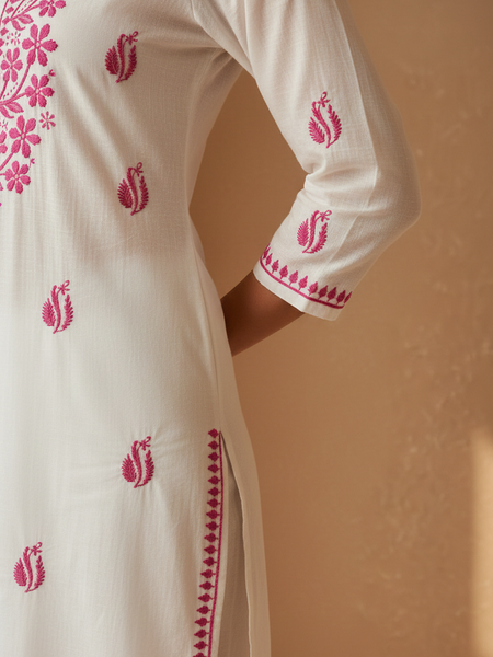 Magenta Embroidery Chikankari Rayon Long Kurti