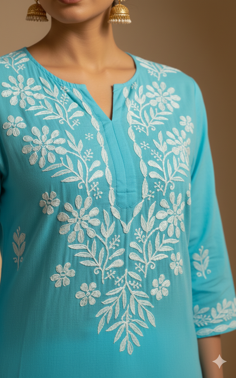 Light Blue Rayon Long Kurti