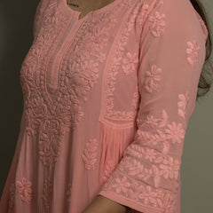 Peach Bloom Ombré Georgette Anarkali Kurti / Dress