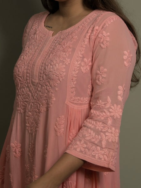 Peach Bloom Ombré Georgette Anarkali Kurti / Dress