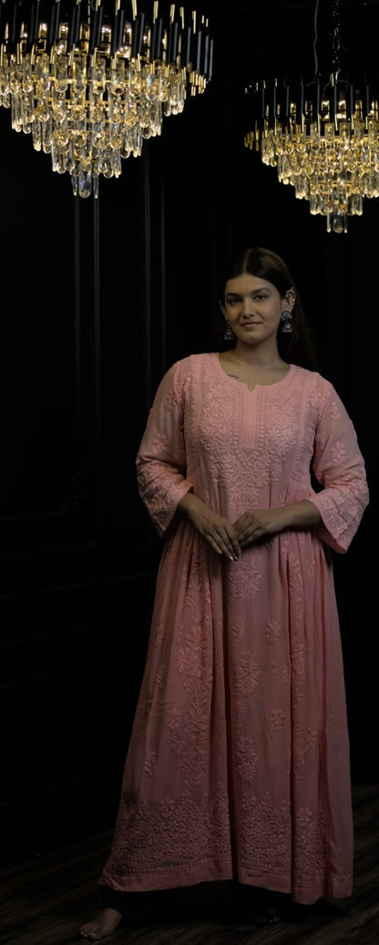 Peach Bloom Ombré Georgette Anarkali Kurti